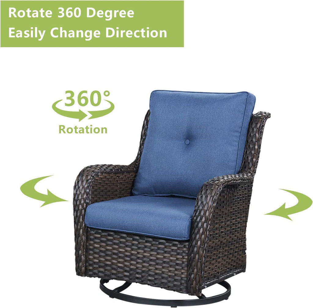 Rilyson Wicker Rocking Chair Swivel Chairs - 2 Piece Rocker Patio Chairs Set Rattan Rocking Chair for Outdoor Porch Deck Garden Backyard (Brown/Blue)