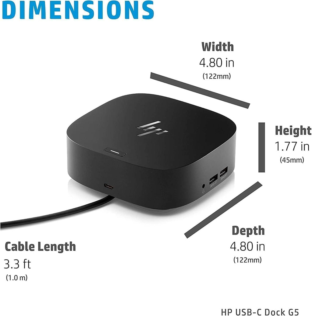 HP USB-C Essential Dock G5 (1 SuperSpeed USB Type-C; 2 USB Type-A;1 Audio Jack; 2 DisplayPort 1.4; 1 HDMI 2.0; 1 RJ-45; 2 SuperSpeed USB Type-A (Charging)) Bundle Dockztorm Dock 78L94AA#ABA-0-R Black