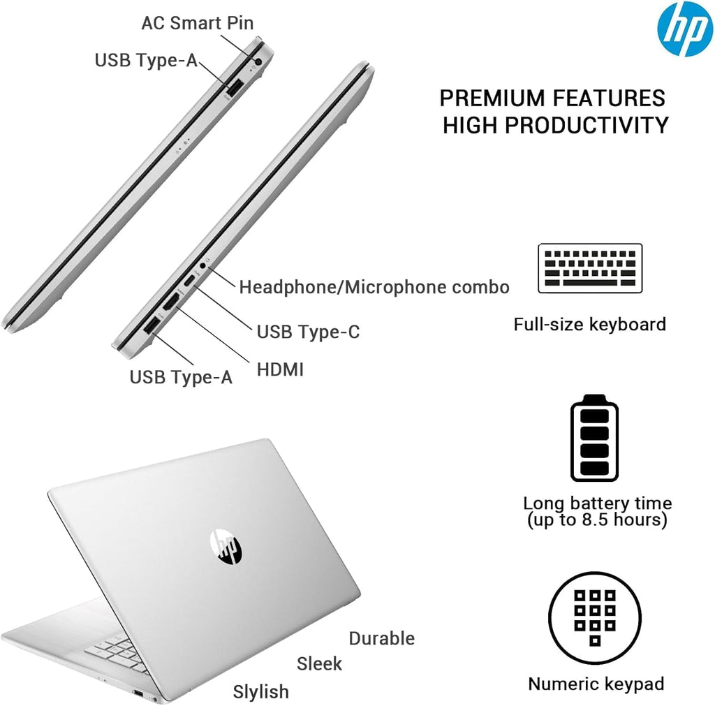 HP 17 Laptop Business, 17.3' FHD IPS Display, 32GB RAM, 1.5TB Storage (1TB SSD + 500GB Ext Drive), 6-Core AMD Ryzen 5 Processor, Lifetime Microsoft Office, Long Battery, MarxsolAccessory, Win 11 Pro