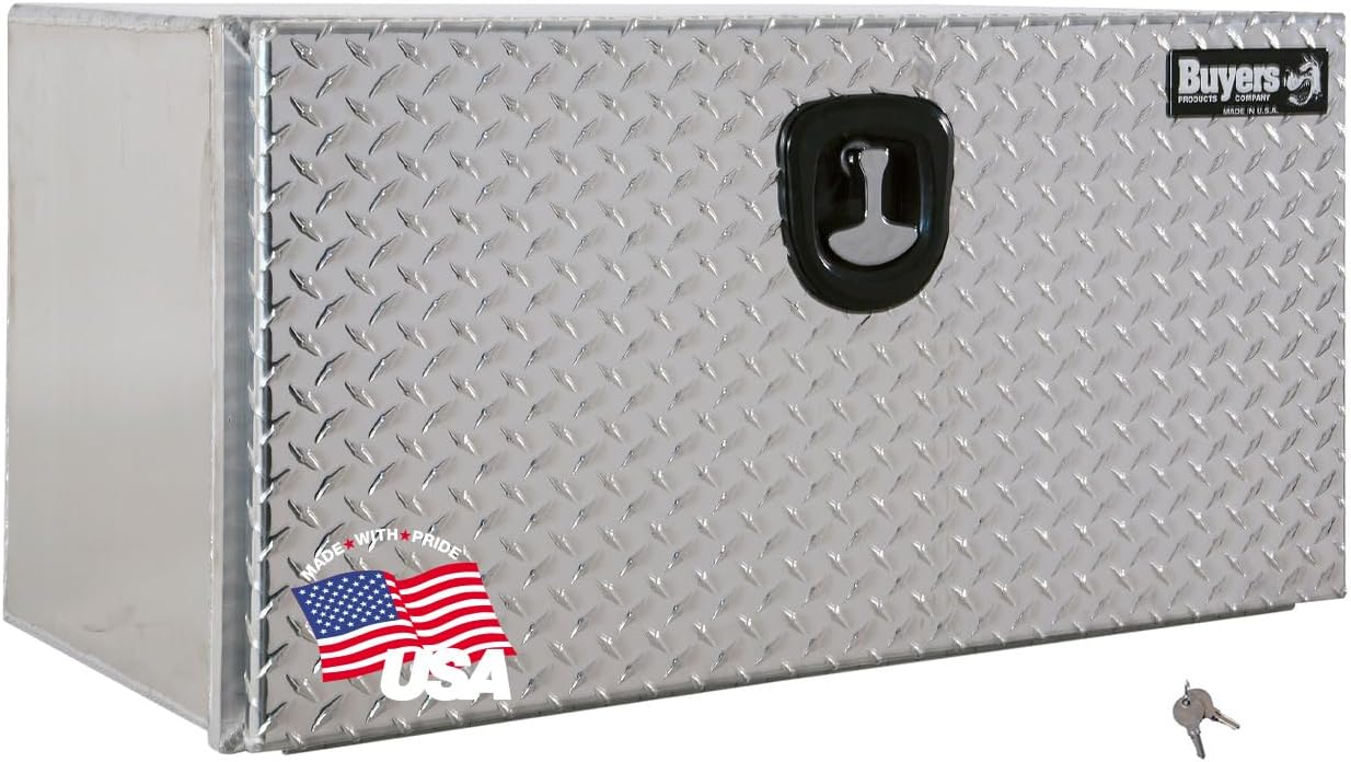 Buyers Products 1706500 Silver Aluminum Underbody Truck Box with Diamond Tread Door, 18x18x24 Inches, Durable Vehicle Tool Box for Storage and Organization