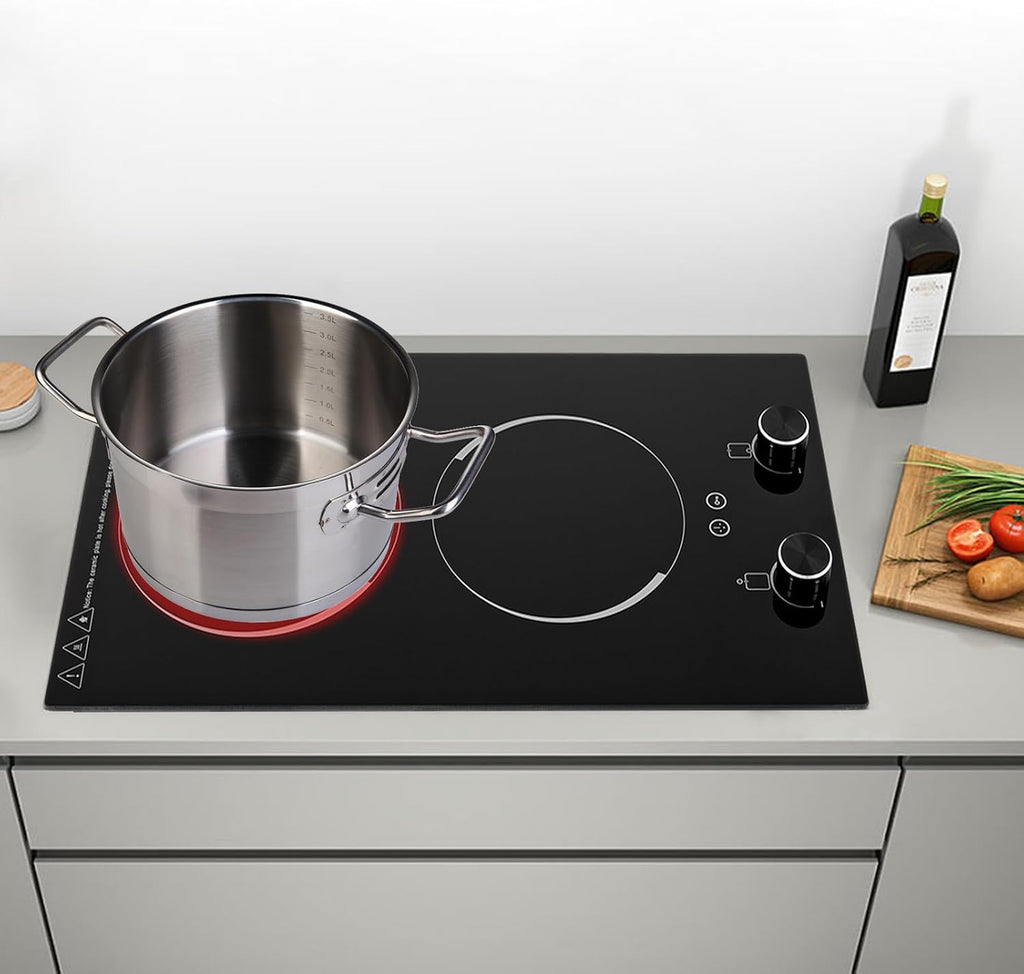 Electric Cooktop - 2 Burner Plug in Portable 110-120V 2100W Electric Cooktop, Built-in & Countertop Ceramic Cook Stove with Knob Control, 9 Power Levels and Overheat Protection