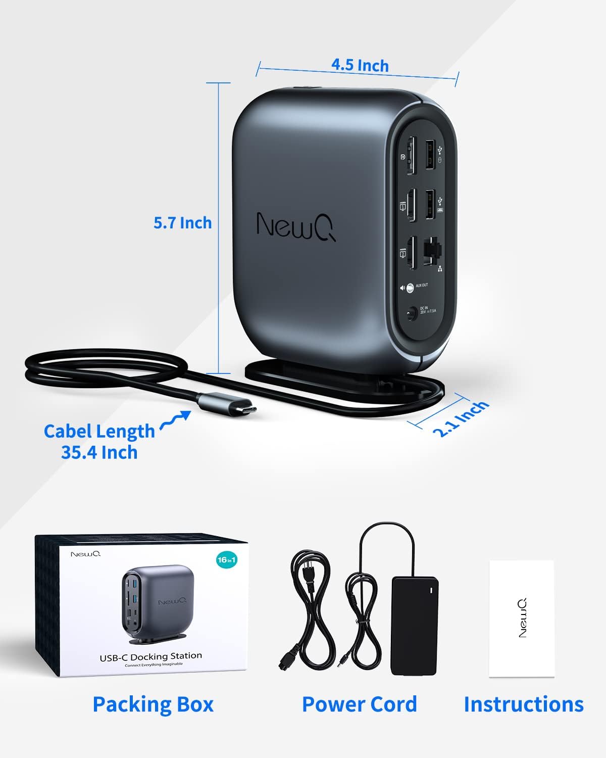 16-in-1 Universal Docking Station for All Laptops with 150W Power Adapter, Triple Monitor for Mac, Windows, ChromeOS, Linux, Dual HDMI, DP, 10Gbps USBC USBA, Gigabit Ethernet, SD/TF, Audio