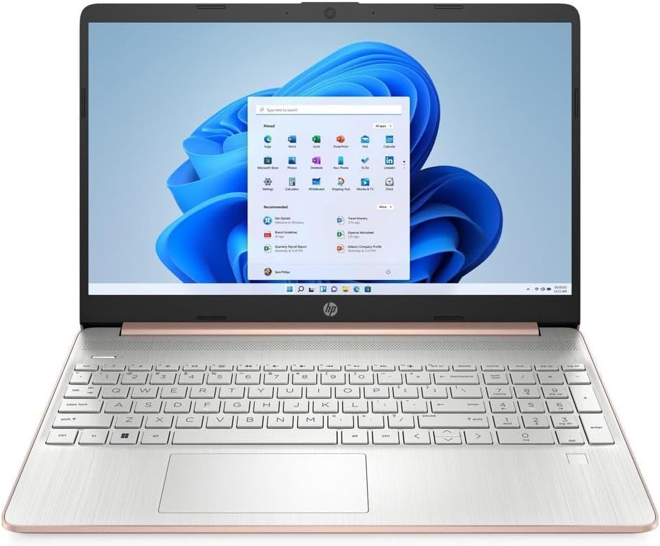 HP 2023 15'' HD IPS Laptop, Windows 11, Intel 4-Core Processor Up to 2.60GHz, 8GB SA RAM, 128GB SSD, HDMI, Super-Fast 6th Gen WiFi, Dale Gold (Renewed)