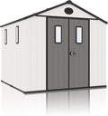 8x8 FT Resin Storage Shed, Featuring 0.6' Thick Panels, Weatherproof Outdoor Tool Shed with Floor for Garden, Lawn, Backyard