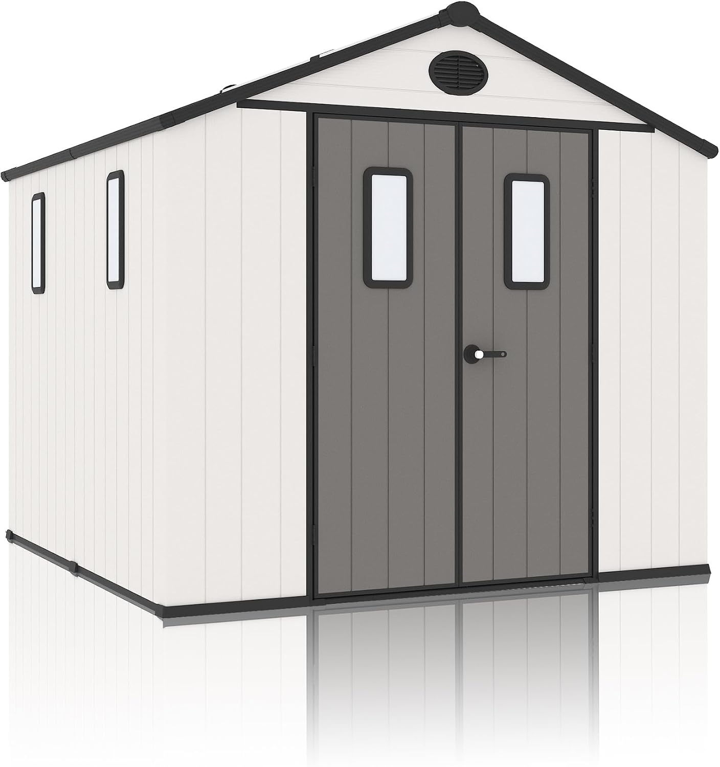 8x8 FT Resin Storage Shed, Featuring 0.6' Thick Panels, Weatherproof Outdoor Tool Shed with Floor for Garden, Lawn, Backyard