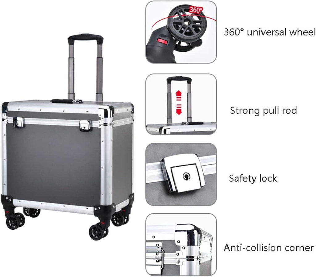 Portable Tool Box Large Capacity Toolbox Multi-Function Storage Toolbox with Wheel and Lock Aluminum Alloy Toolbox with Telescopic Handle Small Parts Box (Size : Large)