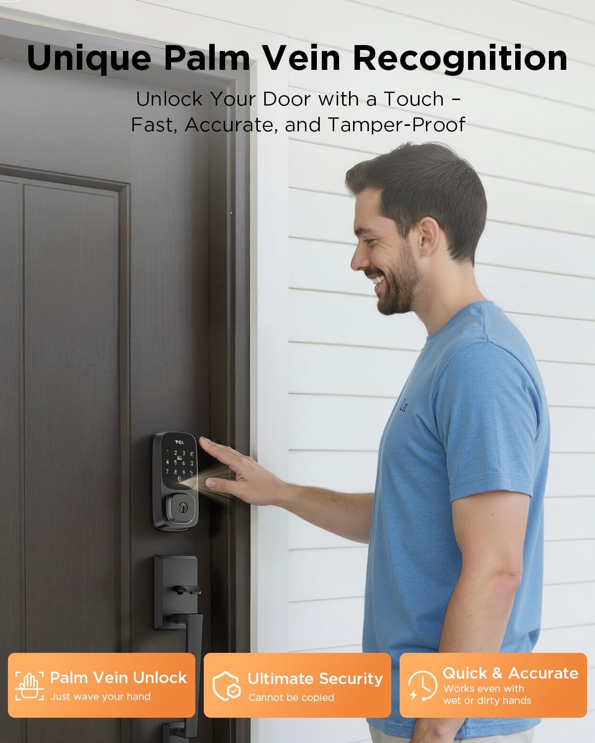 TCL Palm Vein Smart Lock D1 Pro, Keyless Entry Door Lock for Front Door, Wi-Fi Keypad Deadbolt, App Control, Compatible with Alexa & Google Assistant, Rechargeable Battery