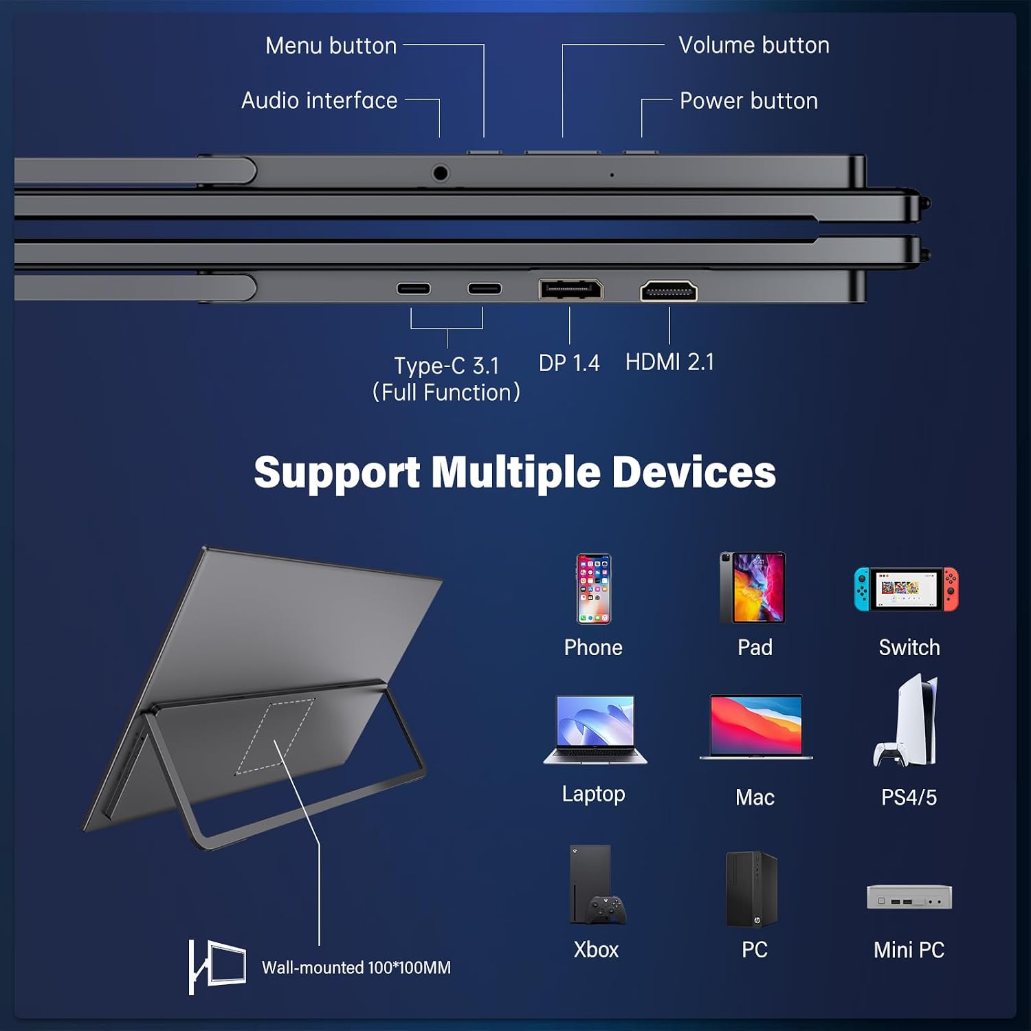 InnoView 27 Inch Monitor Dual Mode 4K UHD 120Hz/FHD 288Hz Portable Monitor for Laptop, USB-C, HDMI Computer Display HDR IPS Gaming Monitor, Kickstand, Speakers, for PC, MAC, Phone, PS4, Xbox, Switch