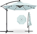 Best Choice Products 10ft Solar LED Offset Cantilever Hanging Market Patio Umbrella, 8 Sturdy Ribs, Easy Adjustment - Baby Blue