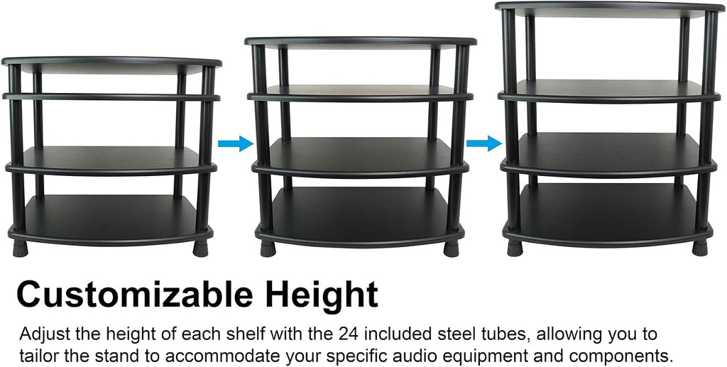 Rockville Bundle: Rockville FLX Black Adjustable Height 4 Shelf Home Theater A/V Audio Rack Stand Bundle with Rockville Shelf for FLX Black Add-On Shelf + Tubes for FLX Black (2 Items)