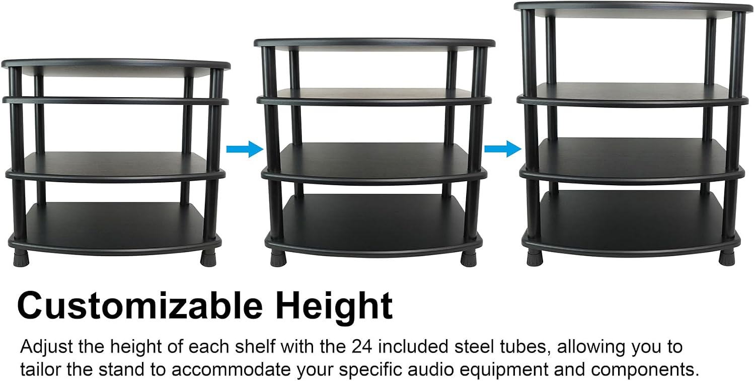 Rockville Bundle: Rockville FLX Black Adjustable Height 4 Shelf Home Theater A/V Audio Rack Stand Bundle with Rockville Shelf for FLX Black Add-On Shelf + Tubes for FLX Black (2 Items)