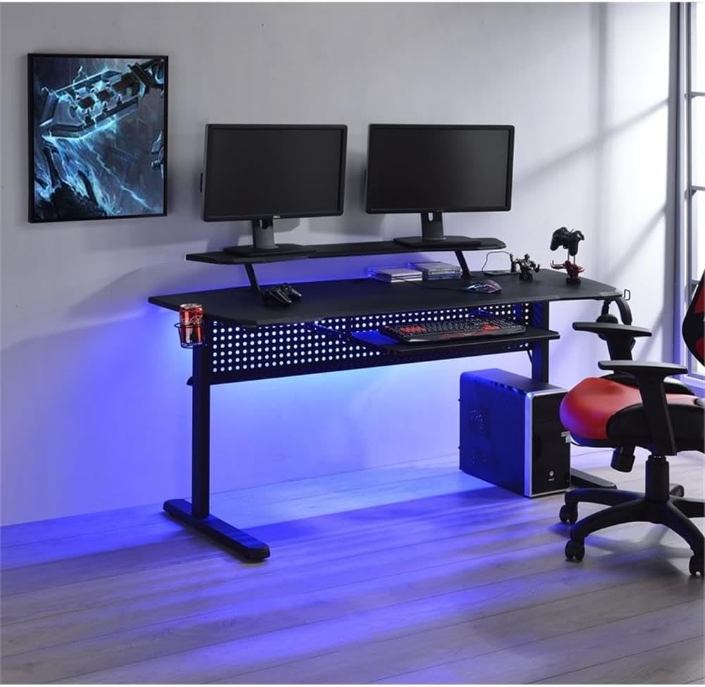 Acme Vildre Metal Frame Gaming Table with USB Port and LED Light in Black
