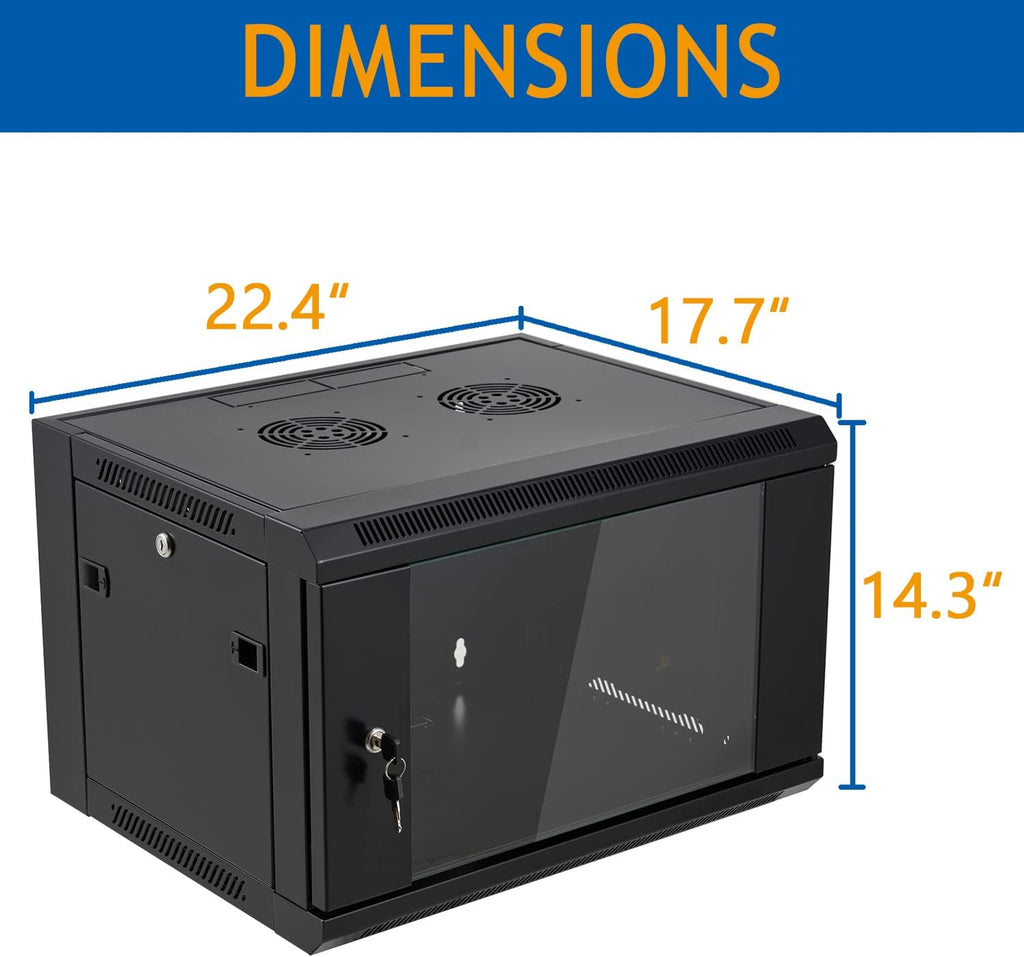 6U Wall Mount Server Cabinet Network Rack Enclosure Locking Glass Door by Tedgetal