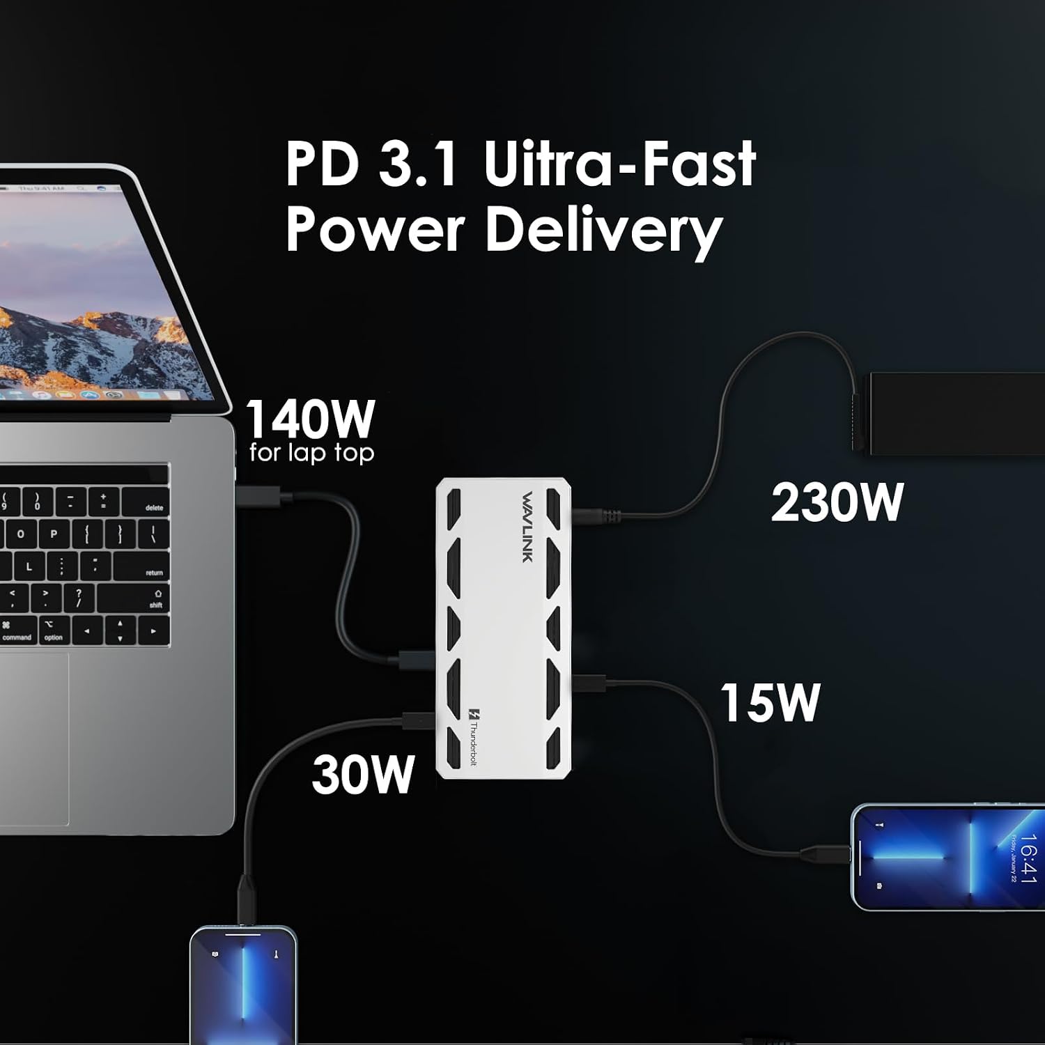 WAVLINK Intel Certified Thunderbolt 5 Dock, 12-in-1 TB5 Docking Station with 120Gbps Max Transfer, 140W PD, 2.5G Ethernet, 4X USB-A 3.2 Gen 2, SD4.0, for Windows 11/Mac OS 14.6 or Later TB5/4 Laptops