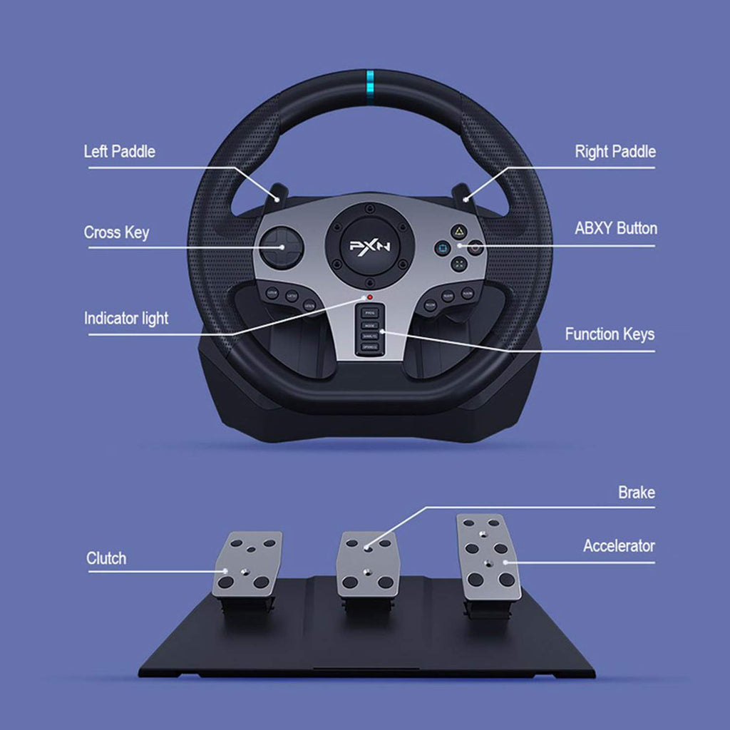 PXN V9 Gaming Racing Wheel pc Steering Wheel With Pedals and Shifter 270/900° Dual-Motor Feedback Driving gaming Racing Wheel for PC,PS4,PS3,Xbox One, Xbox Series X/S,N-Switch