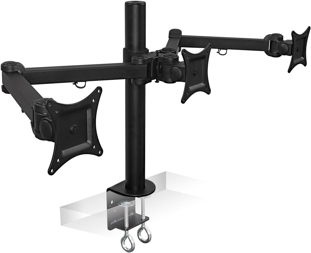 Mount-It! Triple Monitor Mount | 3 Monitor Desk Stand | Fits Three Computer Screens 19 20 21 22 23 24 Inches | C-Clamp Base | Heavy Duty Full Motion Tri Arms | VESA 75 100 Compatible