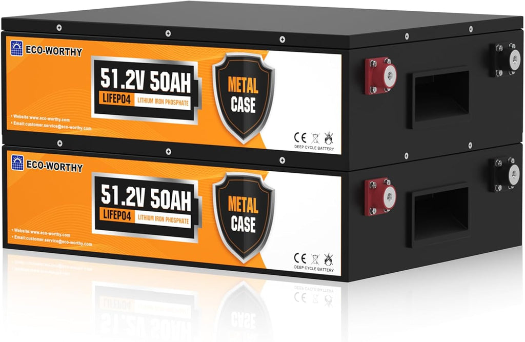 ECO-WORTHY 48V 100Ah (2Pack 48V 50AH) LiFePO4 Solar Batteries, Metal Case Lithium Battery, Built-in BMS, Replacement of AGM, for Solar Off Grid, Golf Cart, Lawn Mower, RV, Trolling Motor