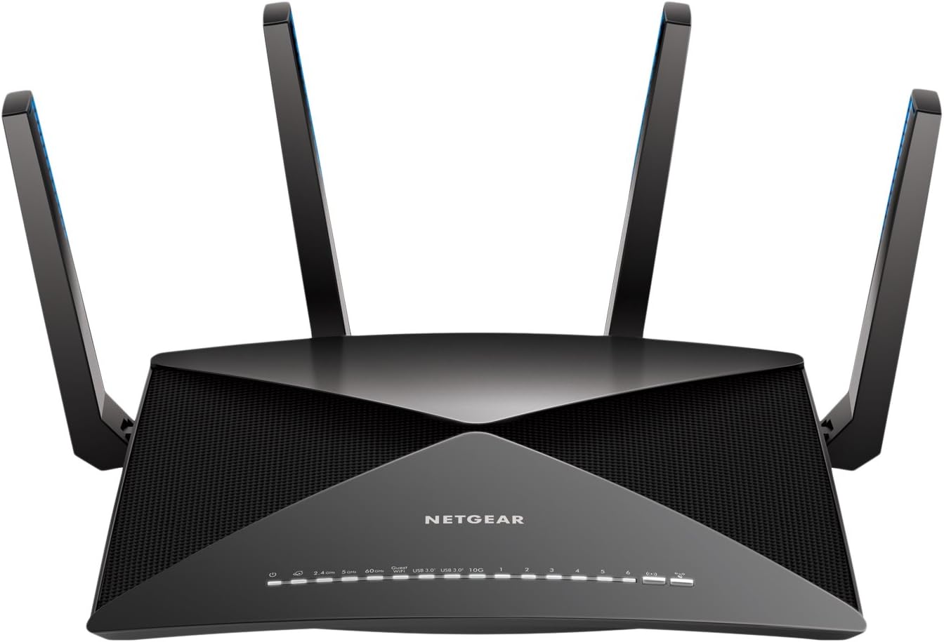 NETGEAR Nighthawk X10 Smart WiFi Router (R9000) - AD7200 Wireless Speed (up to 7200 Mbps) for 60Ghz WiFi Devices | Up to 2500 sq ft Coverage | 6 x 1G Ethernet, 1 x 10G SFP+, and 2 USB Ports