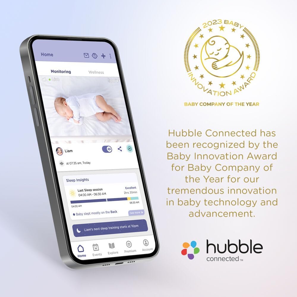 Hubble Connected Nursery Pal Cloud Touch Twin Smart WiFi Enabled Baby Monitor with 2 Cameras, 5 Inch HD Color Touchscreen Parent Unit, Plus Preloaded Soothing Sounds, Lullabies, and Stories, White