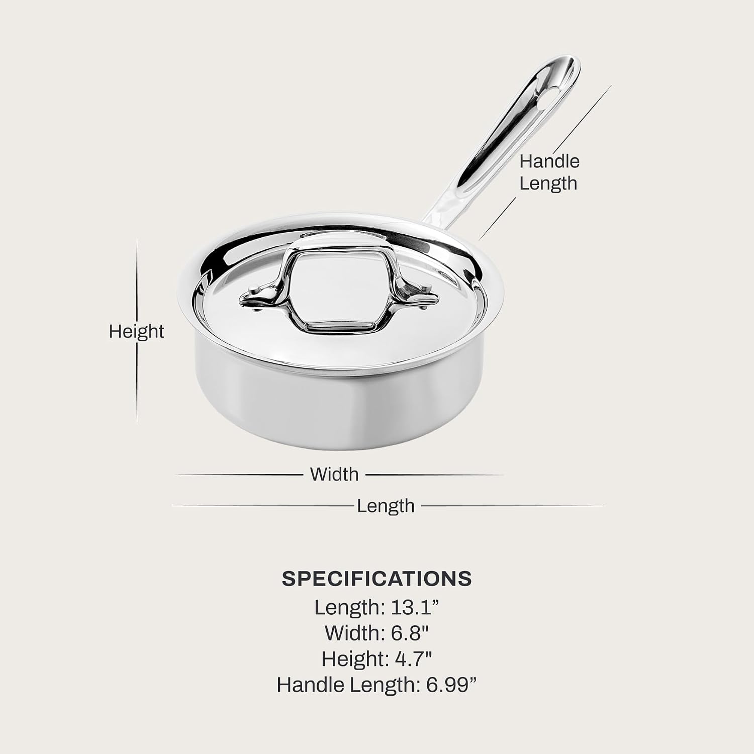 All-Clad D3® Stainless Steel 1 Quart Sauce Pan Covered- Made in the USA- The Original Bonded Professional Cookware- Oven Safe & Induction Compatible