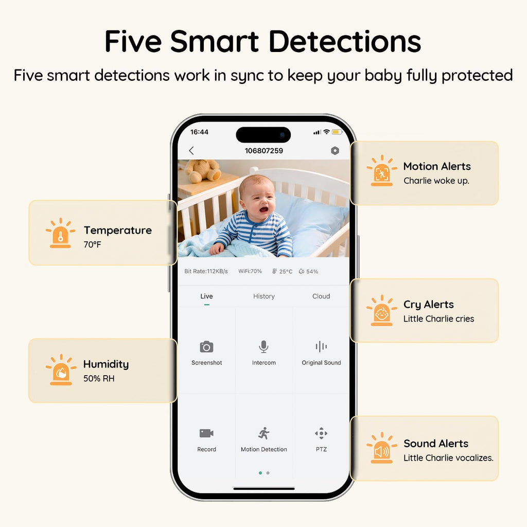 BOIFUN 2K Split Baby Monitor with 2 Cameras,Smartphone App, Wi-Fi Cameras,5-inch Display, Motion Tracking, Encrypted Connection, Night Vision, Long-Range 2-Way Talk, Temp Sensor