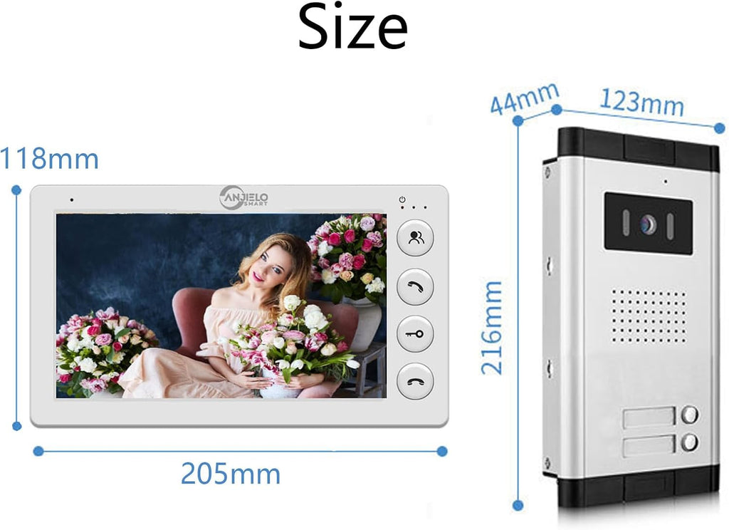 Wired Video Apartment Intercom System,2/3/4/5/6/8/10/12 Units Family 7 inch Monitor Video Door Phone Kit,Indoor Outdoor Video Doorbell,2 Way Audio for Home (1 Doorbell + 2 Monitor)