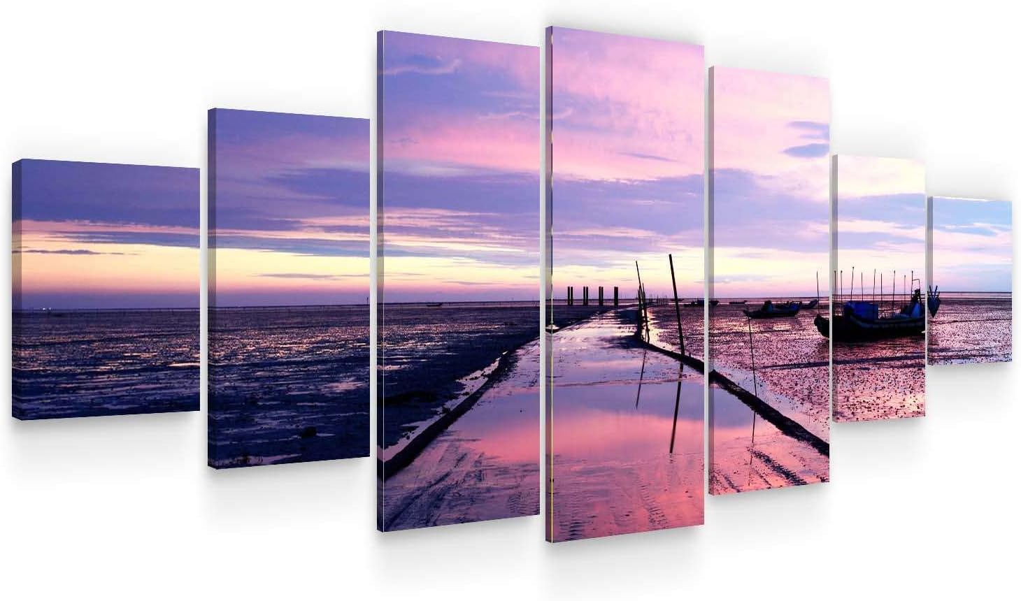 Startonight Huge Canvas Wall Art Purple Sea View - Large Framed Set of 7 40' x 95'
