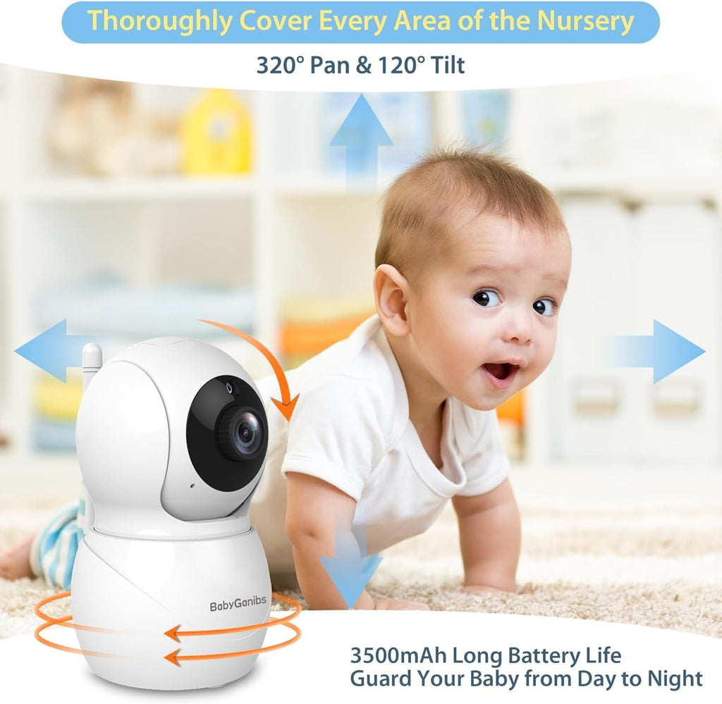 Baby Monitor with 4 Cameras Standby for 23-Hour Battery, Remote Control 4.3'' IPS Video Baby Monitor No WiFi Up to 1000ft Range, ECO, Night Vision, Temperature, 2-Way Talk, 8 Lullabies