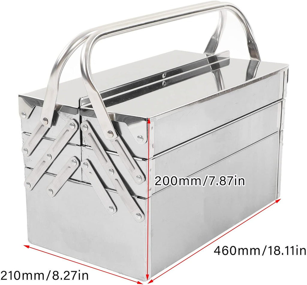 Metal Tool Box, 3-Layer 5-Tray Cantilever Tool Box Stainless Steel Portable Folding Auto Maintenance Storage Organizer Cantilever Toolbox for Garage Trunk(460 x 210 x 200mm)