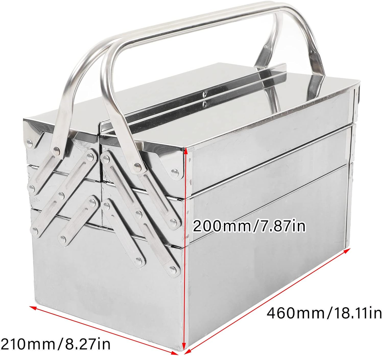 Metal Tool Box, 3-Layer 5-Tray Cantilever Tool Box Stainless Steel Portable Folding Auto Maintenance Storage Organizer Cantilever Toolbox for Garage Trunk(460 x 210 x 200mm)