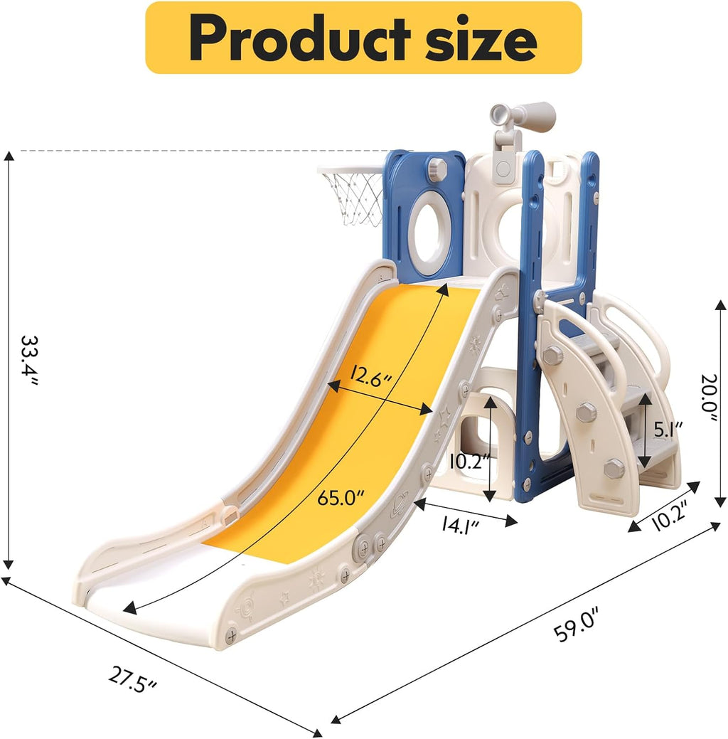 6 in 1 Toddler Playset with Slide,Toddler Slide,Slide for Kids with Basketball Hoop,Ball,Ring Toss,Kids Slide Toddler Playground Toddler Slide Indoor Outdoor Toys