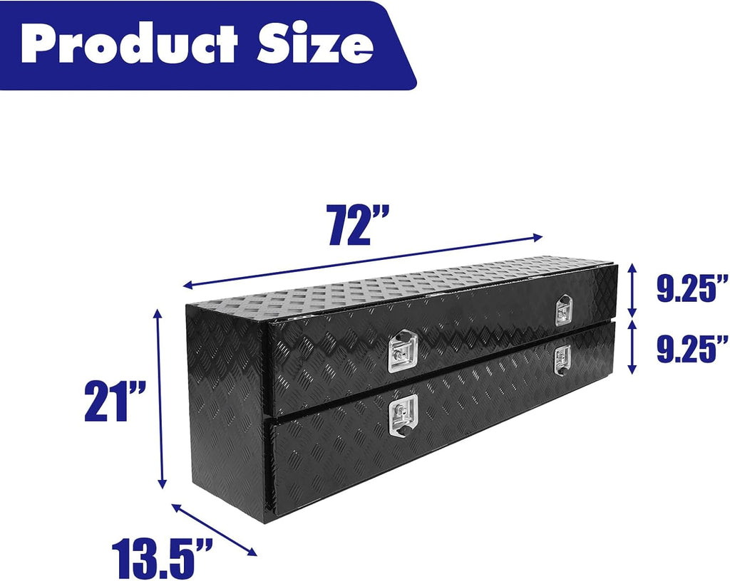 Aluminum Truck Tool Box w/Two Door,5 Bar Tread Truck Storage box w/Lock For Organization,Multifunction Black 72'x21'x15' Truck Toolboxes, For Truck,Trailer,RVs,Toolroom,Garage.