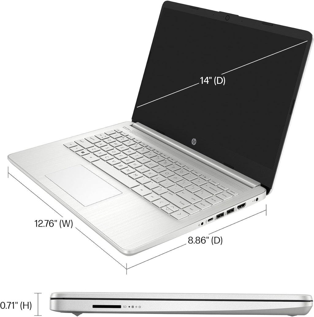 HP 14 Laptop (14' HD, Intel Celeron N4120, 4GB RAM, 256GB Storage (128GB eMMC + 128GB SD Card)) School & Business, 11-Hour Battery Life, 1-Year Office 365, Win 11 Home S w/AI Copilot, Silver