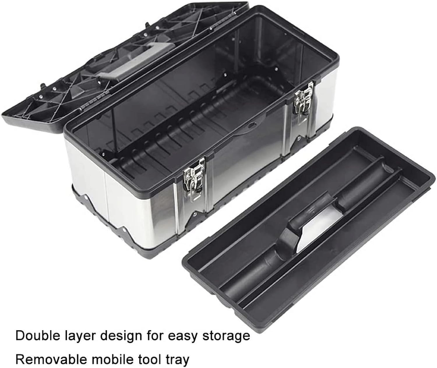 LIOONS Tool Box Thick Stainless Steel Portable Tool Boxes Strong and Sturdy Tool Kit Removable Tray Storage Case Storage Tool Set