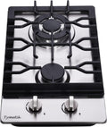 Bakysso Gas Cooktop 12 Inch, 2 Burners Gas Stovetop Built-in Stainless Steel Gas Stove Dual Fuel LPG/NG Convertible Gas Hob for RVs, Apartments, Outdoor, 12 Inch Stainless Steel