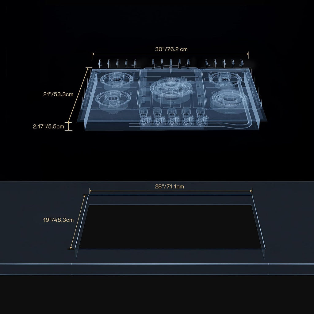 Empava 30 in. Gas Stove Cooktop 5 Italy Sabaf Sealed Burners NG/LPG Convertible in Black Tempered Glass