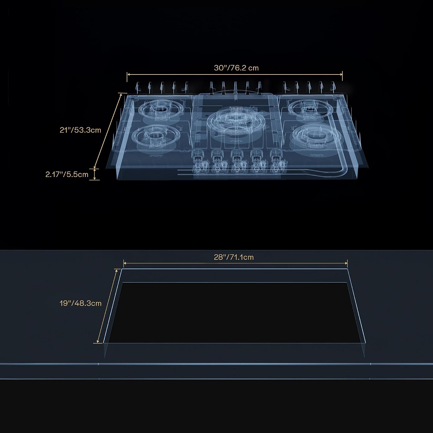 Empava 30 in. Gas Stove Cooktop 5 Italy Sabaf Sealed Burners NG/LPG Convertible in Black Tempered Glass