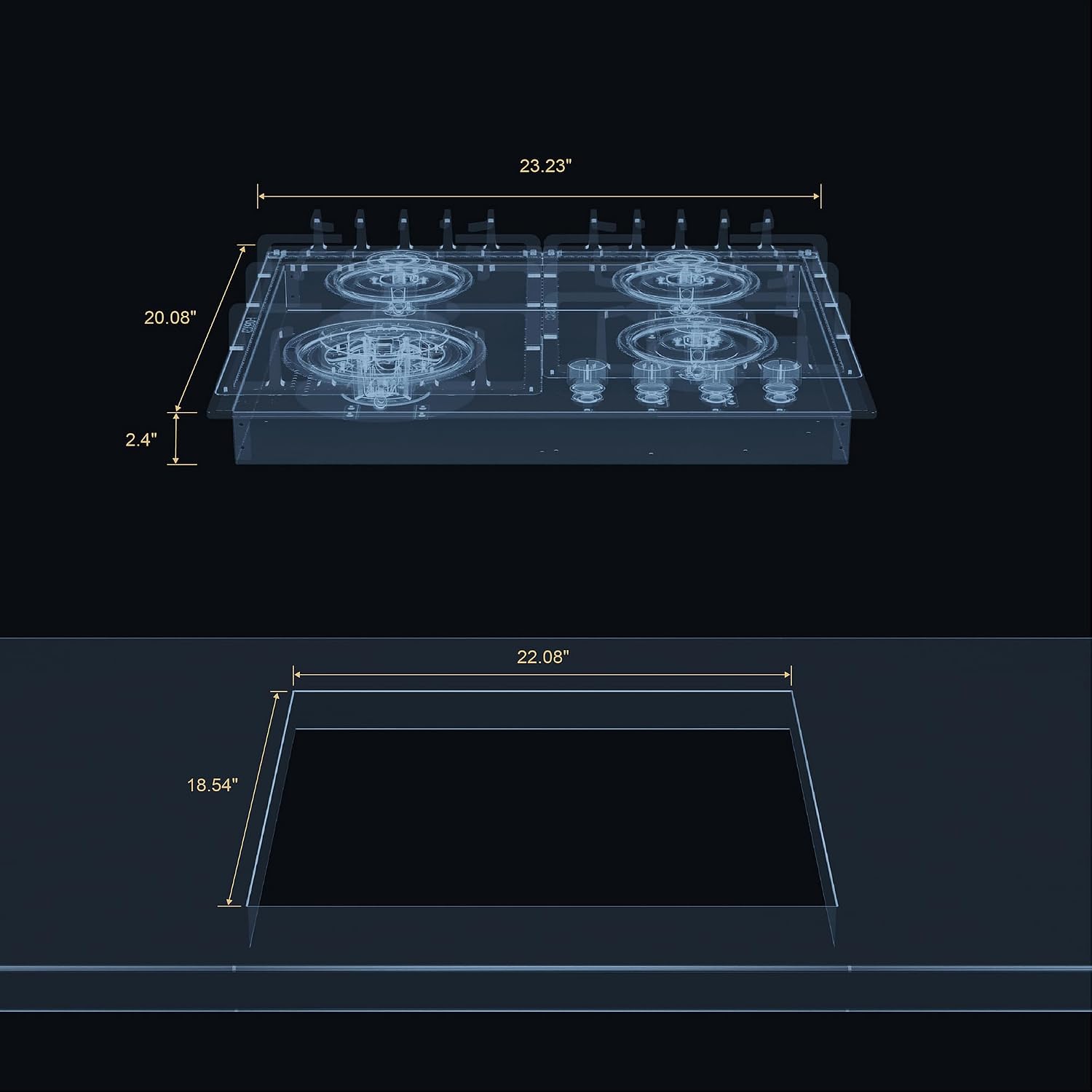 Empava 24 in. Gas Stove Cooktop with 4 Sealed Burners-Heavy Duty Continuous Grates-NG/LPG Convertible-Black Tempered Glass Surface, 24 Inch