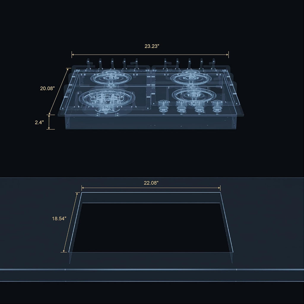 Empava 24 Inch Built-in Gas Cooktop with 4 Sealed SABAF Burners, Tempered Glass Surface, LPG/NG Convertible, Flame Out Protection, Dishwasher Safe Grates