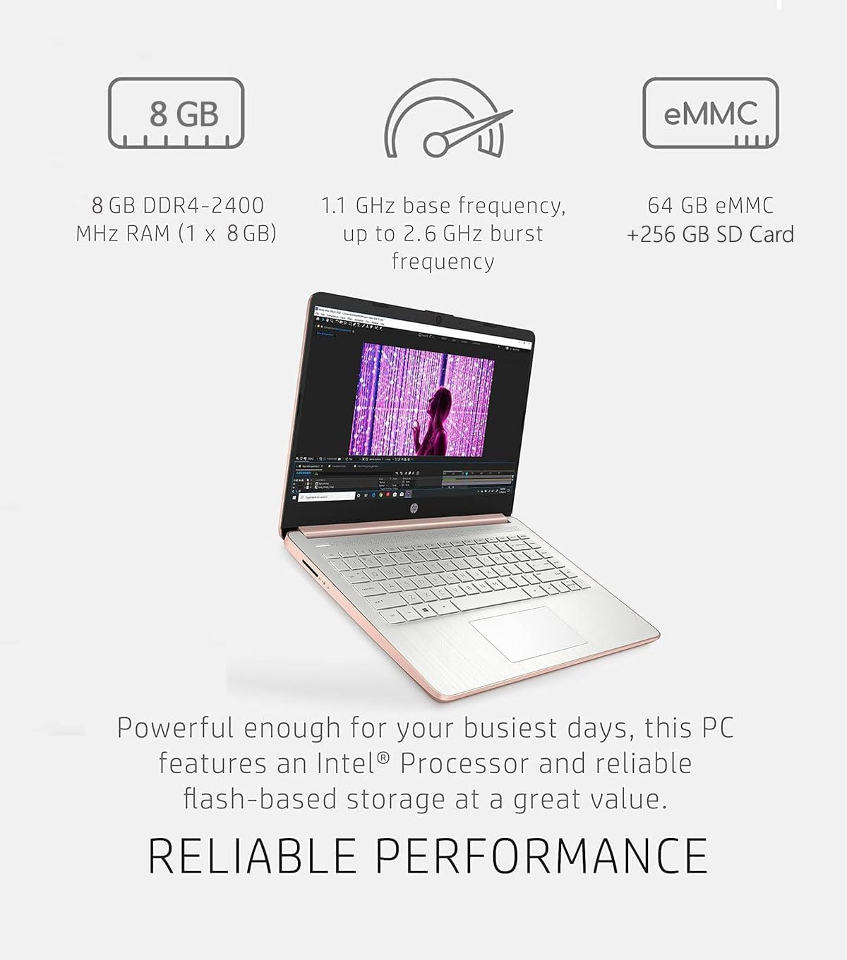 HP 14in Schools and Business Laptop, Intel Quad-Core N4120 CPU, 8GB RAM, 64GB eMMC, 256GB Micro SD, 1-Y Office 365, Webcam, HDMI, WiFi, Win 11 S(Rose Gold), HP 14in