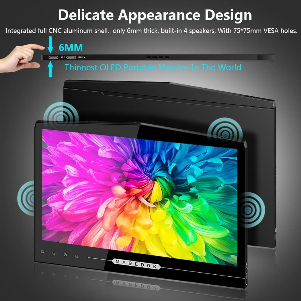 OLED Portable Touchscreen Monitor, 13.3' 2K 1MS Portable Gaming Monitor 100% DCI-P3 Ultra-Thin Computer External Display, External Second Screen USB C/HDMI with Smart Cover