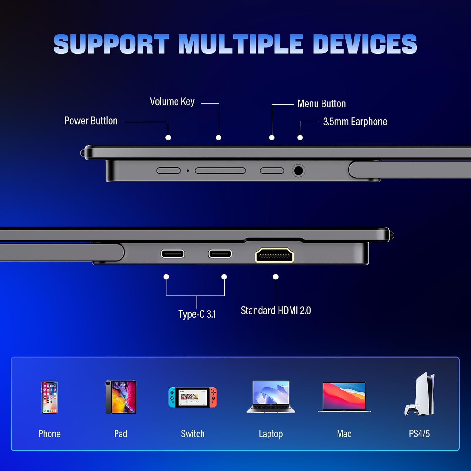 InnoView 2K Portable Monitor for Laptop 18.5' 2560x1440p QHD 120Hz 100% sRGB USB-C Standard HDMI Gaming Monitor,HDR Travel External Second Screen for Laptop, PC, Game Consoles