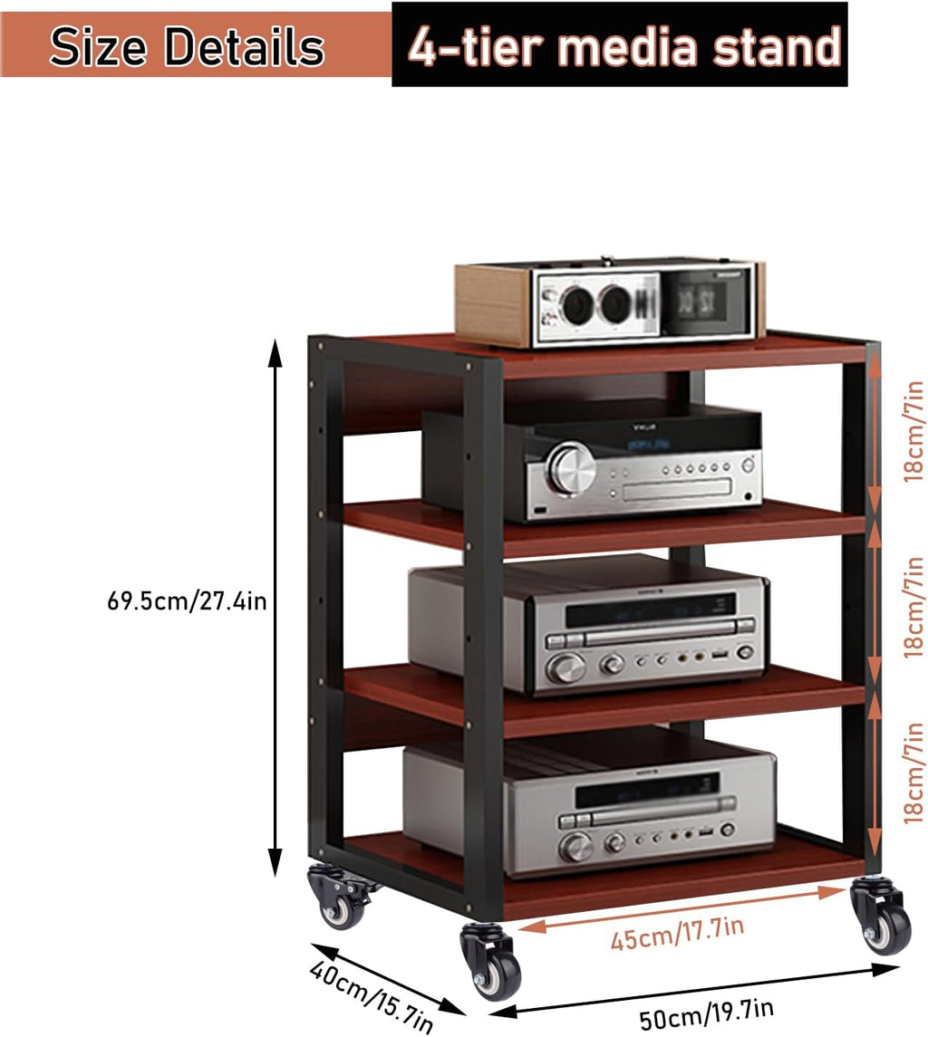 3/4/5Tier Media Rack with Shelf Height Adjustable Component Cabinets, Floor Standing Removable Stereo Cabinet Corner, Av Component Media Racks for Home, Office, and Theatres (4 Tier-YM)