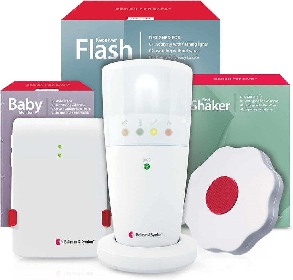 Bellman & Symfon Baby Cry Monitor with Flash Receiver and Bed Shaker – Non-WiFi Baby Monitoring System with Light & Vibration Alerts – Ideal for Deaf, Hard of Hearing and Deep Sleepers