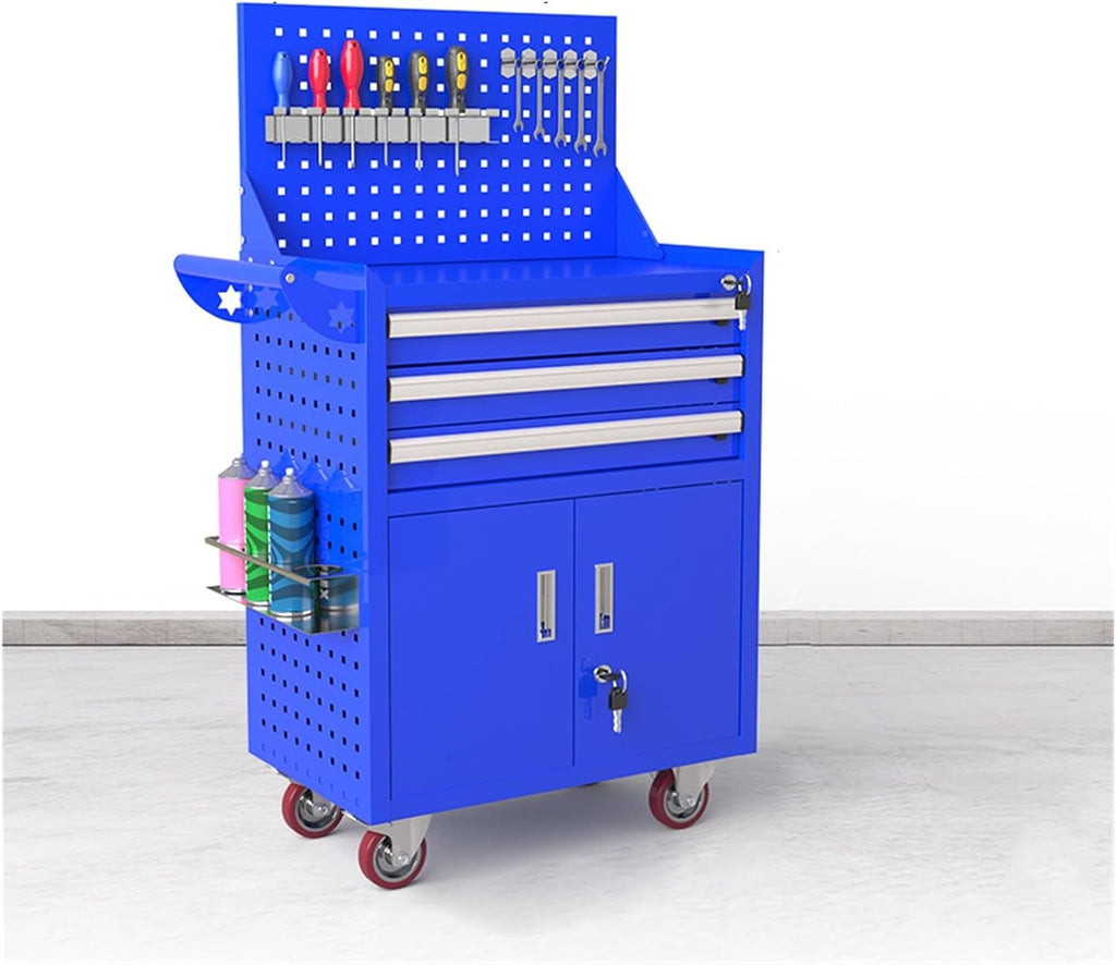 Multifunctional Rolling Tool Chest with Wheels, Tool Storage Cabinet with 5 Drawer, Large Metal Tool Box Organizer with Lock, Tool Cart on Wheels for Garage(Blue)