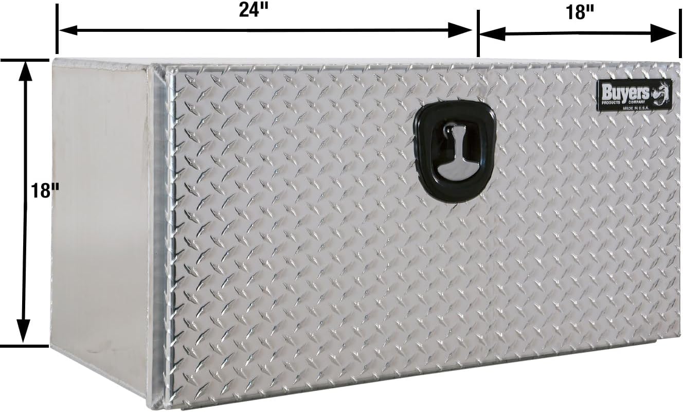 Buyers Products 1706500 Silver Aluminum Underbody Truck Box with Diamond Tread Door, 18x18x24 Inches, Durable Vehicle Tool Box for Storage and Organization
