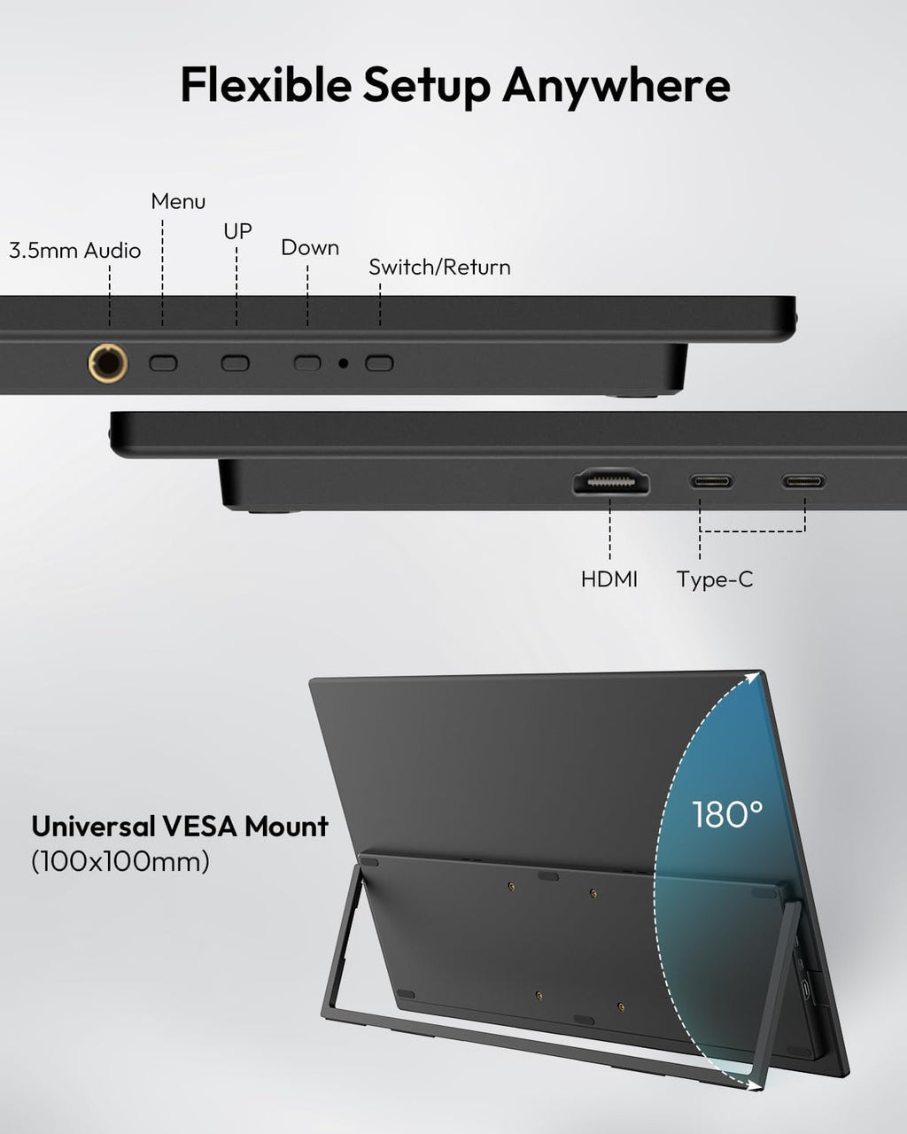 MESWAO 24 Inch Portable Monitor 120Hz FHD IPS Laptop Screen Extender, Large Travel Monitor with NO-Tipping 180° Stand & VESA, HDMI USB-C Second Screen for MacBook PC Home Office Gaming