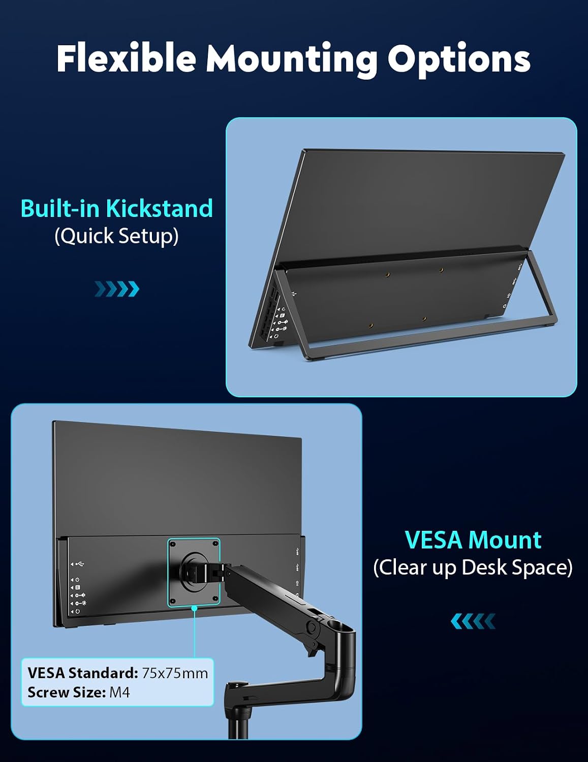 18.5' True Wireless Portable Monitor, 1080P FHD, 10000mAh Battery, Wireless Screen Mirroring (AirPlay/Miracast), Auto Rotation for Phone/Tablet, USB‑C & Mini HDMI, VESA, Protective Sleeve Included