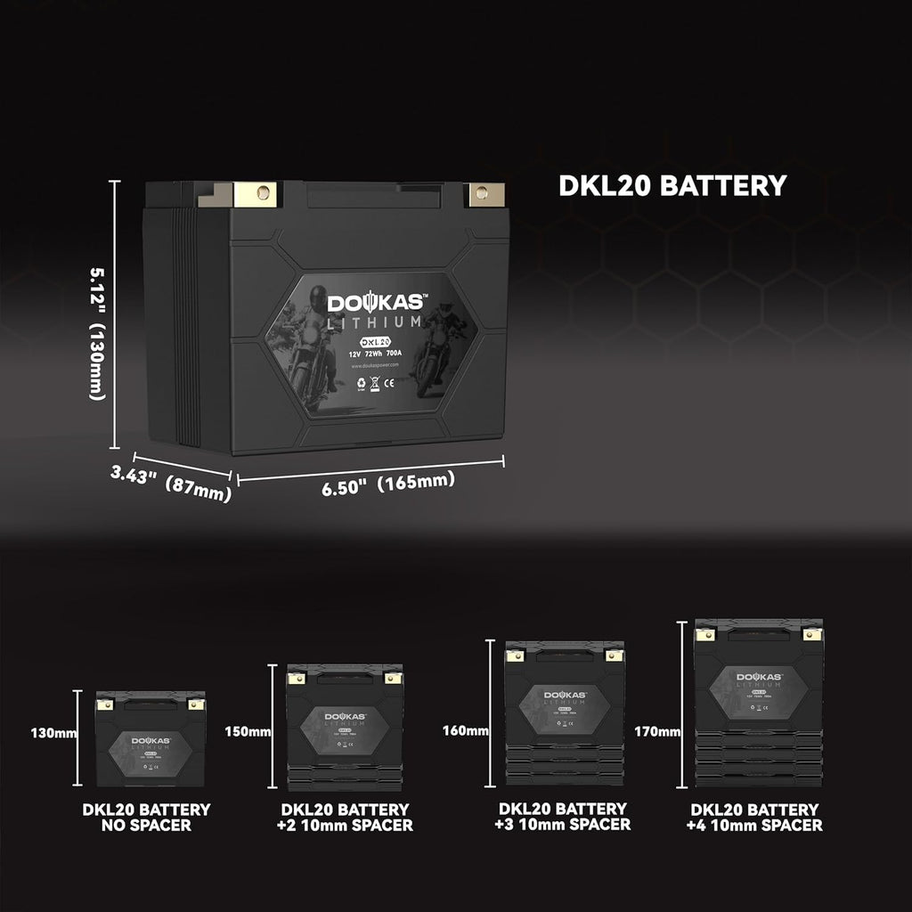 DKL20 YTX20L-BS 700A LiFePO4 Motorcycle Lithium Battery, 12V 6Ah Powersports Battery, Compatible Jet Ski, ATV, Lawn Mower, Scooter, Generator Battery, Snowmobile