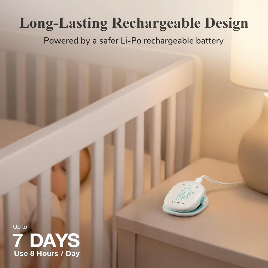 Sense-U Pro Baby Breathing Movement & Sleep Position Monitor with Gentle Vibration Alerts, Temperature Notifications, Audible & App Alerts, Sleep Analysis, Long Battery Life, Easy Clip-On Design